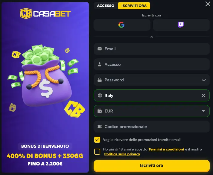 Accesso al casinò Casabet